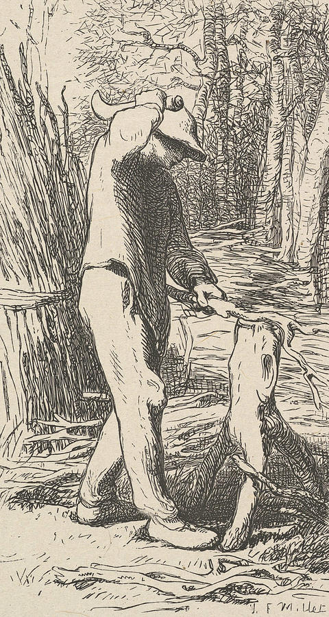 Woodcutter Making a Faggot Relief by Jean-Francois Millet