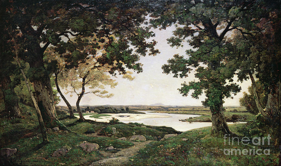Wooded Landscape With A Sandy River, 1882 Painting by Henri-joseph Harpignies