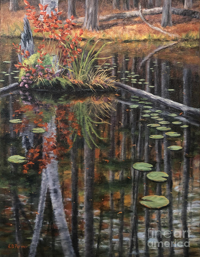 Wooded Reflections Lily Pads Painting by Elaine Farmer
