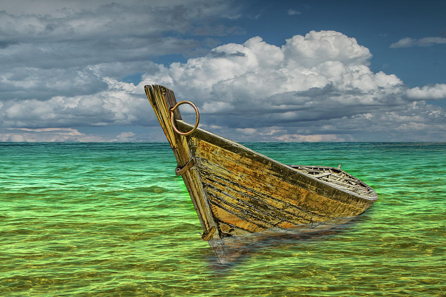 Wooden Boat Resting in the Shallows Photograph by Randall Nyhof