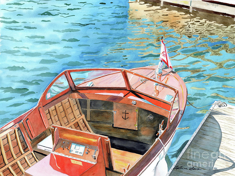 Wooden Boat Ripples, Pentwater, Michigan, Boating, Lake Michigan Painting by LeAnne Sowa