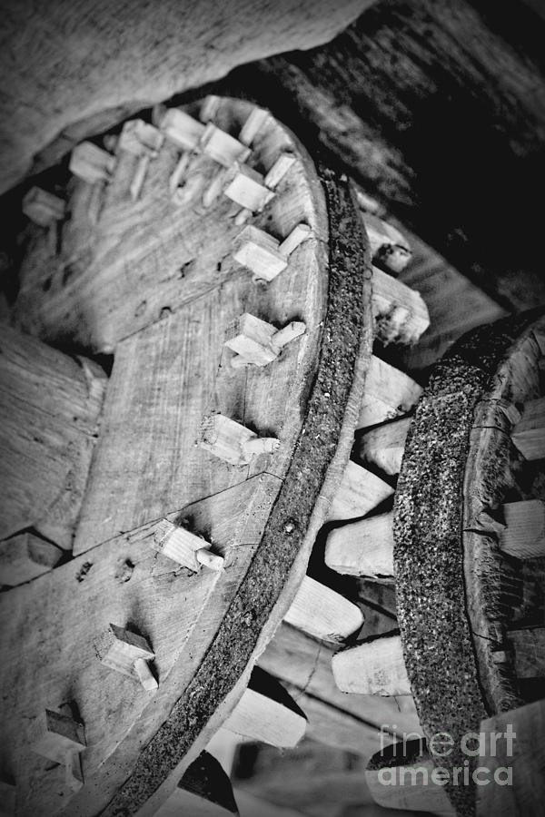 Wooden Cogs Black and White Photograph by Carol Groenen
