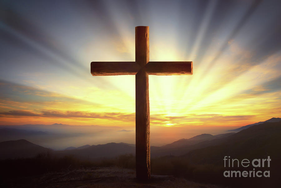 Wooden Cross On A Hill At Sunset Photograph by Shutterjack