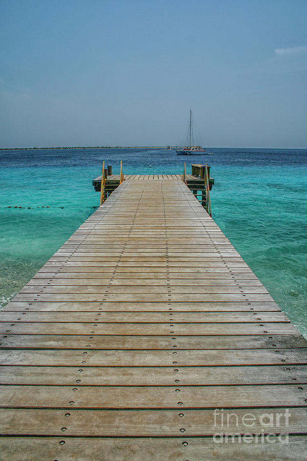 Wooden jetty and blue ocean Photograph by Patricia Hofmeester