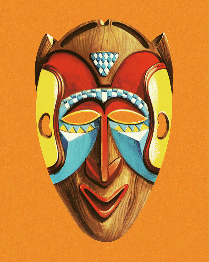 Vintage Drawing - Wooden Mask by CSA Images