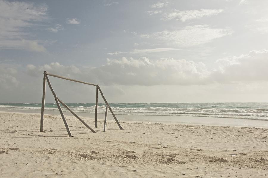Soccer Photograph - Wooden Soccer Net On Beach by Bailey