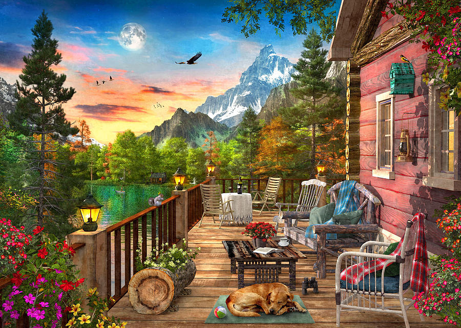 Wooden Terrace Sunset Painting by MGL Meiklejohn Graphics Licensing