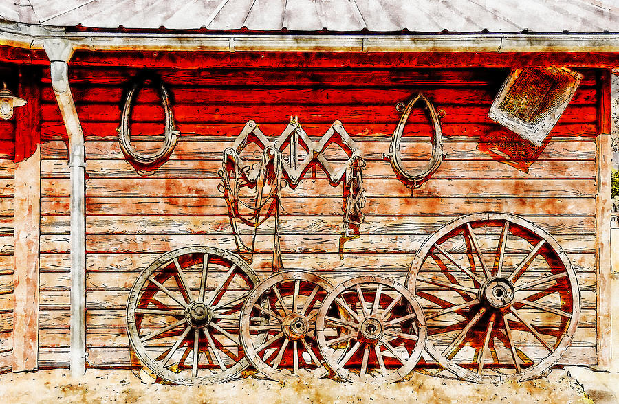 Wooden wheel store watercolor drawing by Hasan Ahmed Wooden wheel store watercolor drawing by Hasan Ahmed
