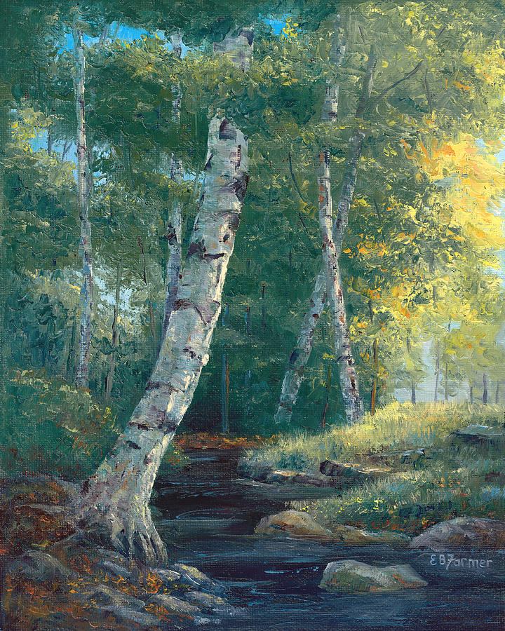 Woodland Birch at Brook Painting by Elaine Farmer