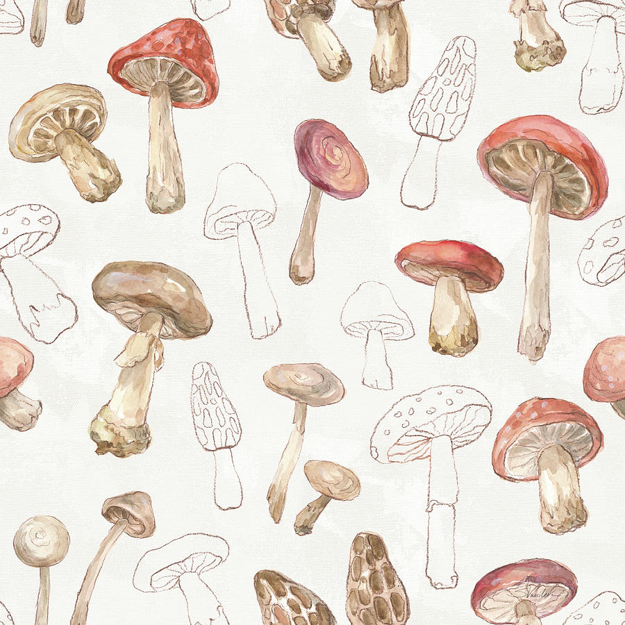 Mushroom Mixed Media - Woodland Christmas Pattern V by Silvia Vassileva