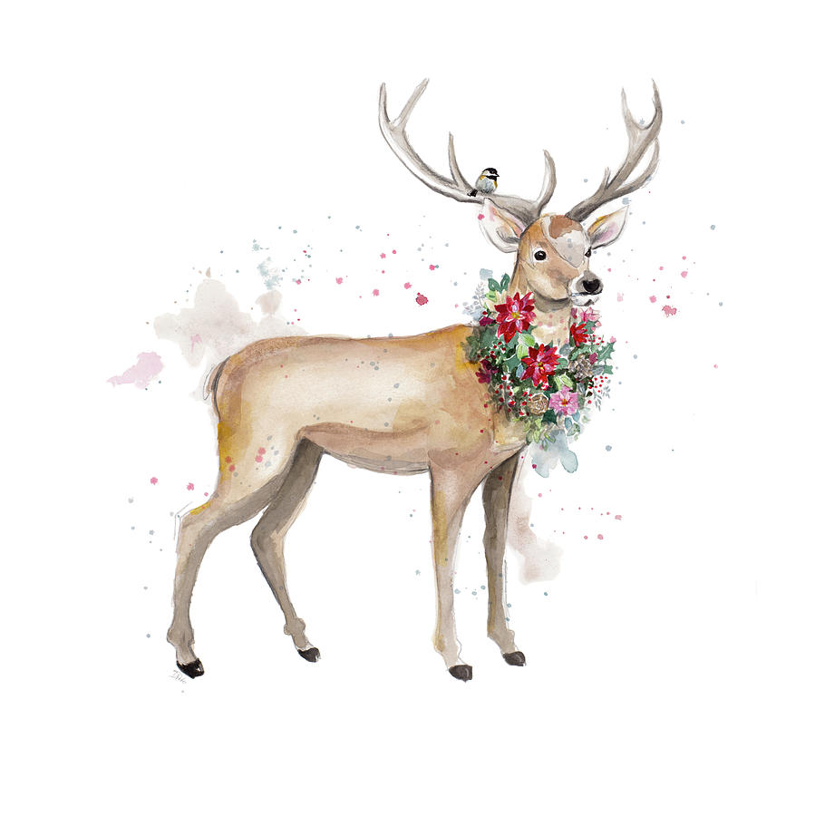 Deer Painting - Woodland Deer With Wreath by Patricia Pinto