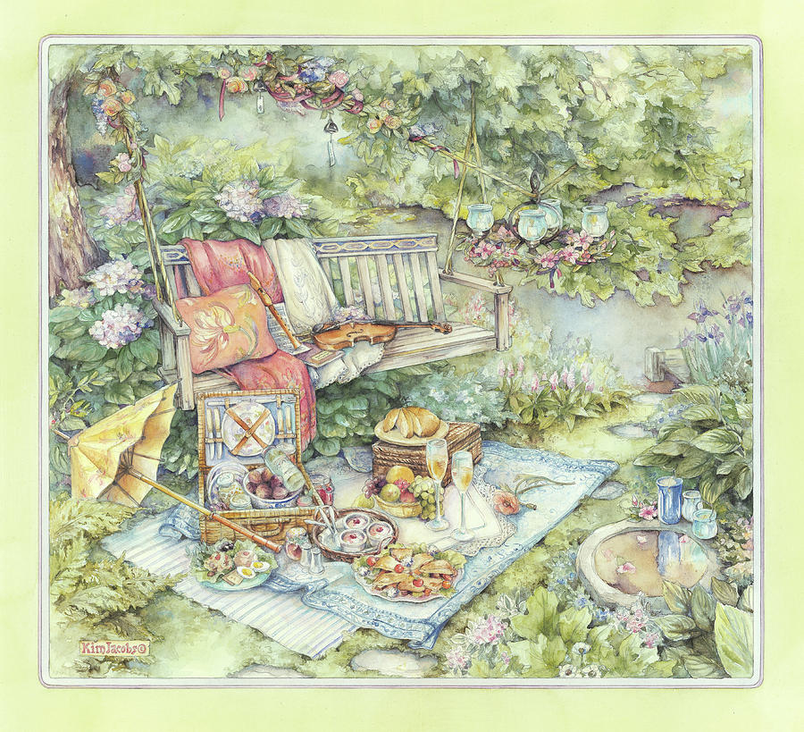 Flower Painting - Woodland Picnic by Kim Jacobs