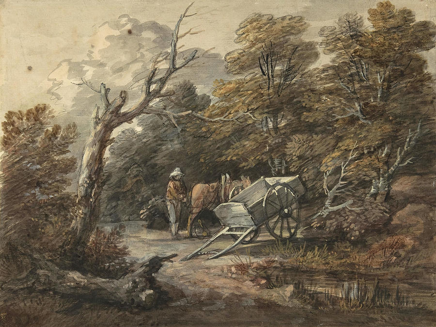 Woodland Scene with a Peasant, a Horse, and a Cart. Painting by Thomas Gainsborough