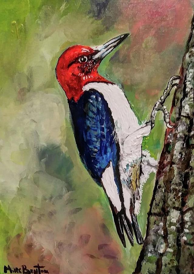 Woodpecker Painting by Mike Benton