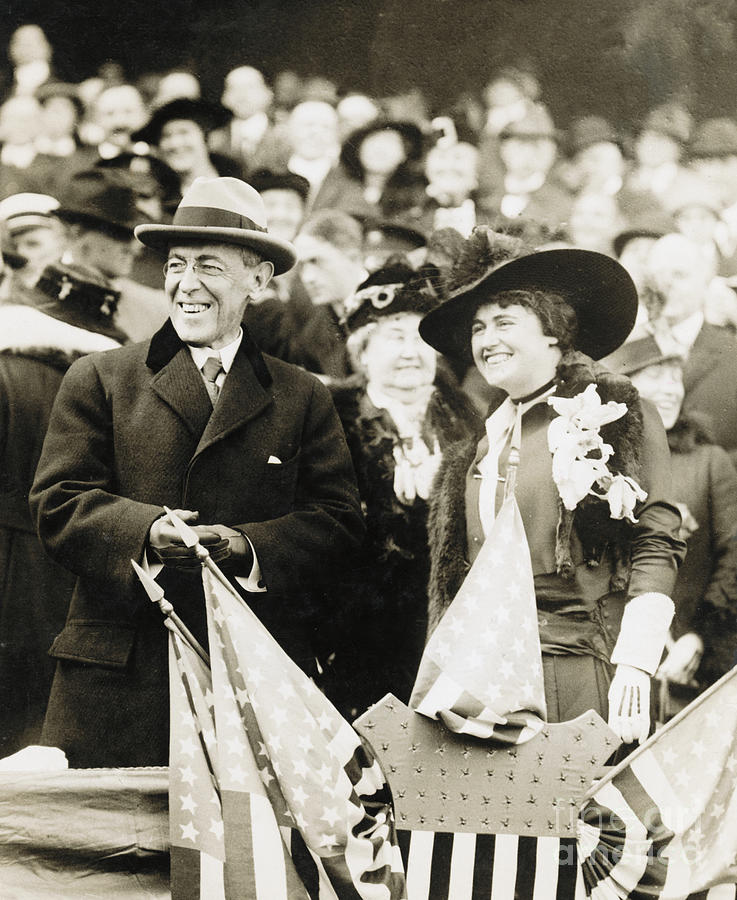 Woodrow Wilson Attending Game With Mrs Photograph by Bettmann - Fine ...