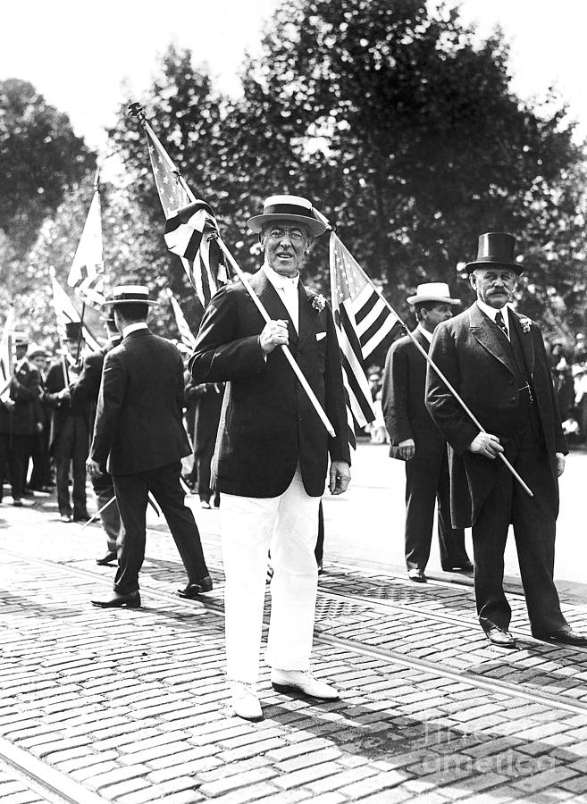 Woodrow Wilson Carries Flag In Parade Photograph by Bettmann