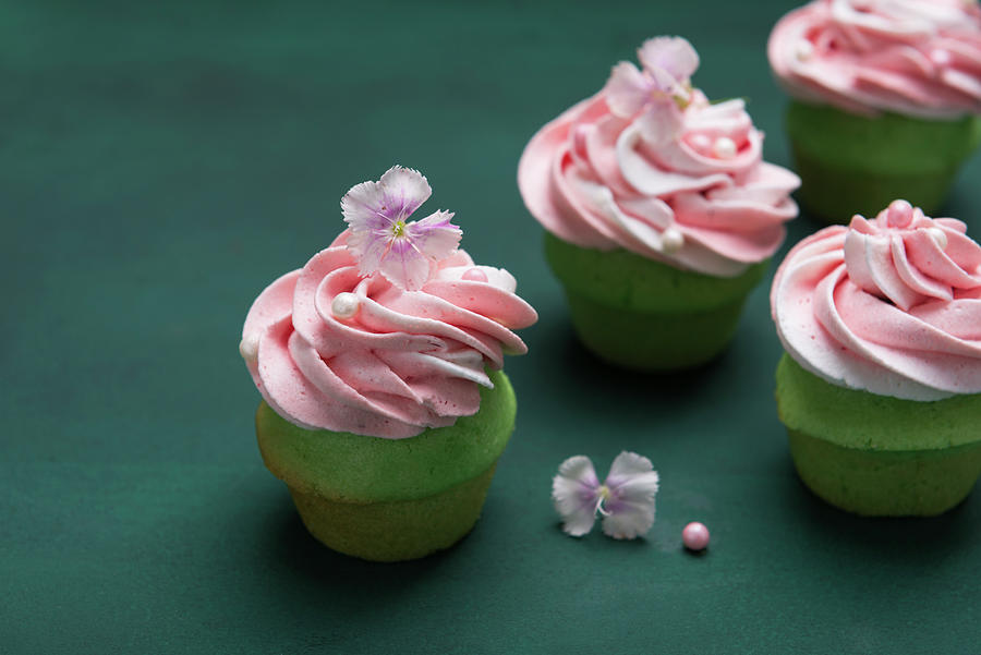 Woodruff Cupcakes With Strawberry And Vanilla Cream vegan Photograph by Kati Neudert