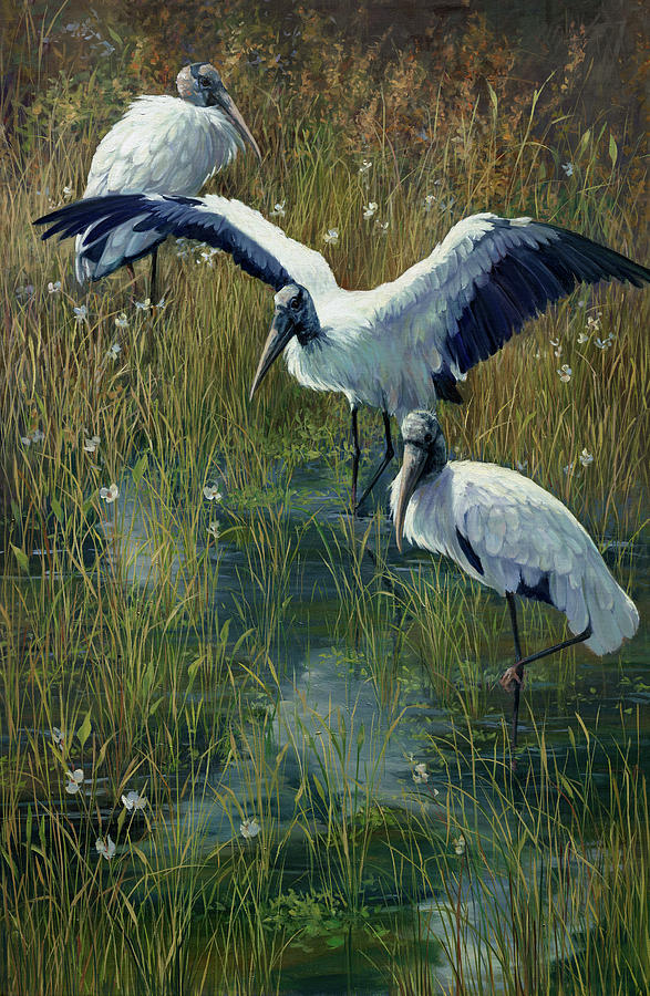 Bird Painting - Woodstorks Breakfast Club by Laurie Snow Hein