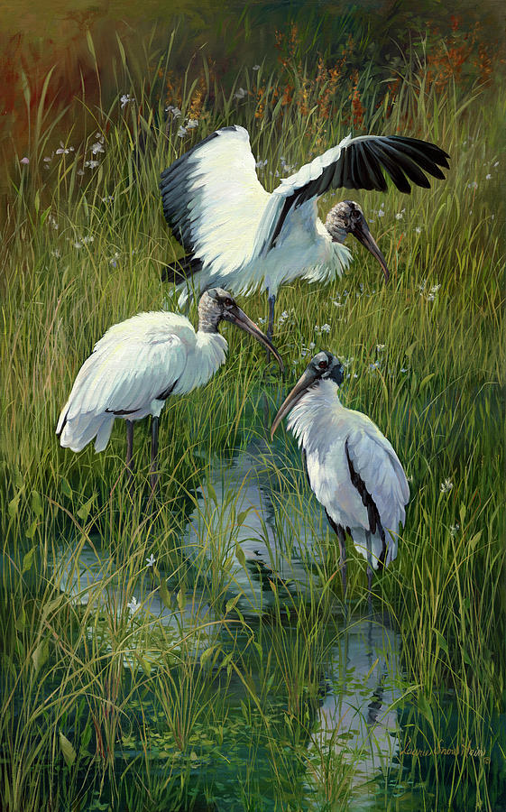 Bird Painting - Woodstorks Trio by Laurie Snow Hein