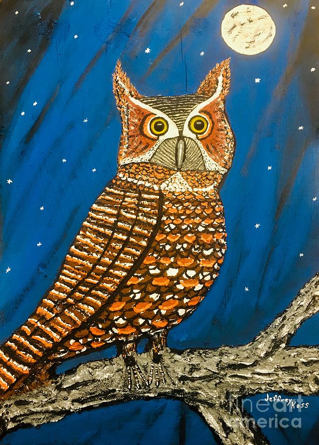 Stucco Woody The Great Horned Owl Painting and Stucco  Mixed Media by Jeffrey Koss