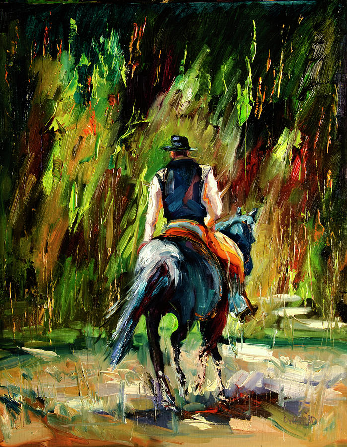 Work is Done Cowboy Painting by Diane Whitehead