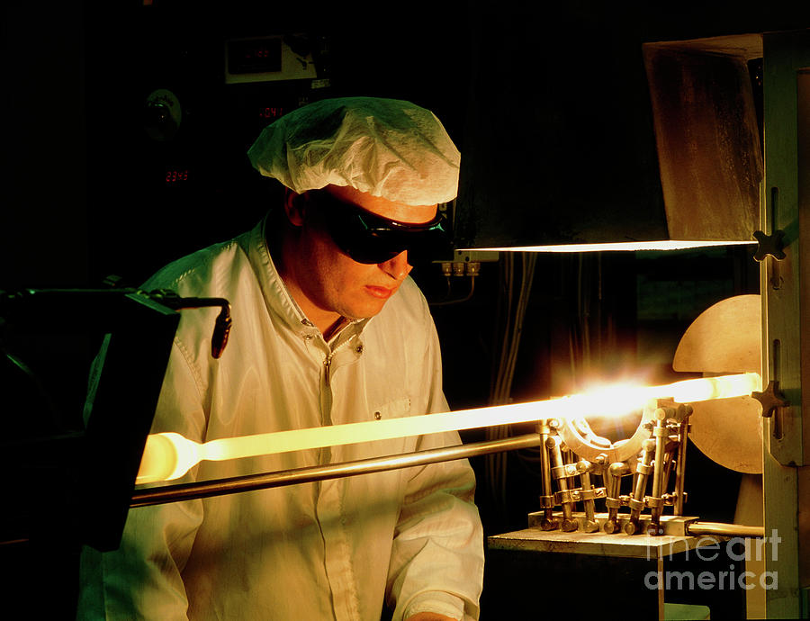 Worker Making A Glass Blank For An Optical Fibre Photograph by Maximilian Stock Ltd/science Photo Library