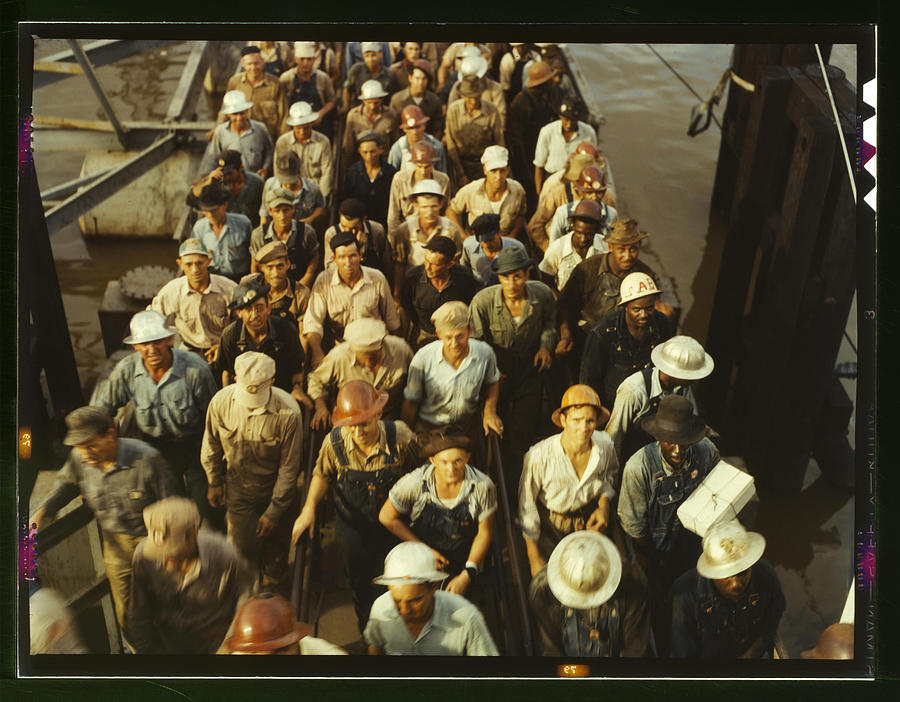 Hat Painting - Workers leaving Pennsylvania shipyards by Vachon, John