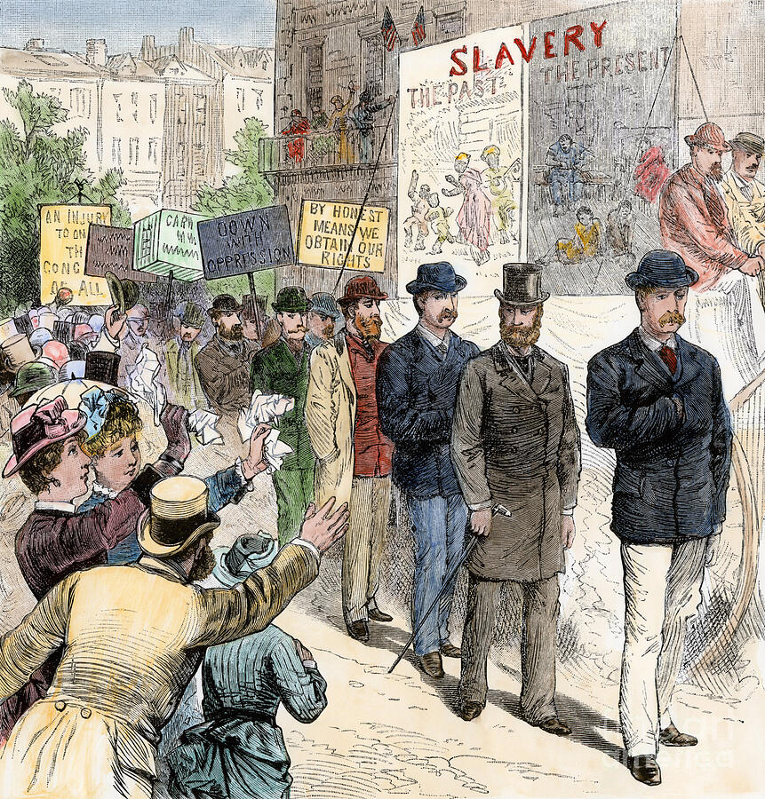 Vintage Drawing - Workers On Strike Protesting In The United States, Late 1800s Colour Engraving Of The 19th Century by American School