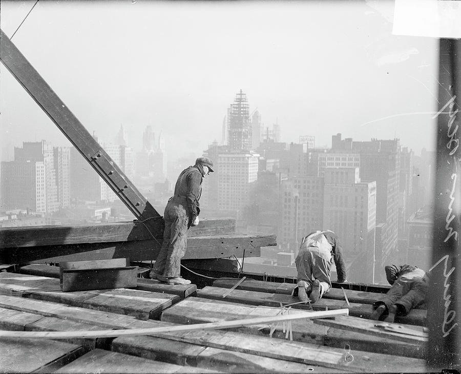 Workers Stand Atop A Construction Site Photograph by Chicago History Museum