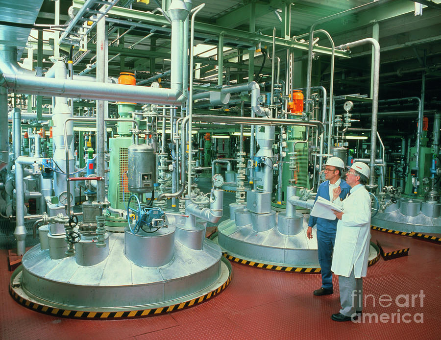 Workers Viewing Reaction Vessels In A Factory Photograph by Rosenfeld Images Ltd/science Photo Library