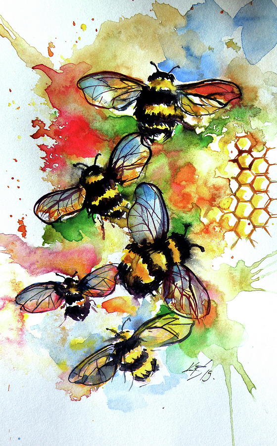 Working bees Painting by Kovacs Anna Brigitta