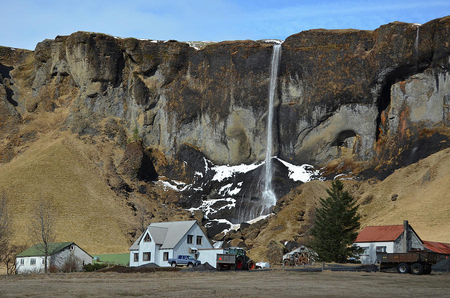 Working Farm at the Bottom of a Waterfall Rural Iceland Photograph by Shawn OBrien
