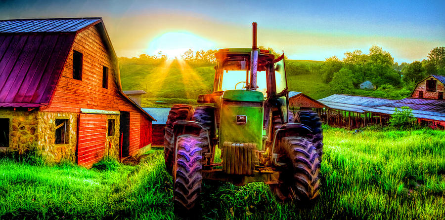 Working John Deere in the Morning Sunshine HDR Detail Photograph by Debra and Dave Vanderlaan