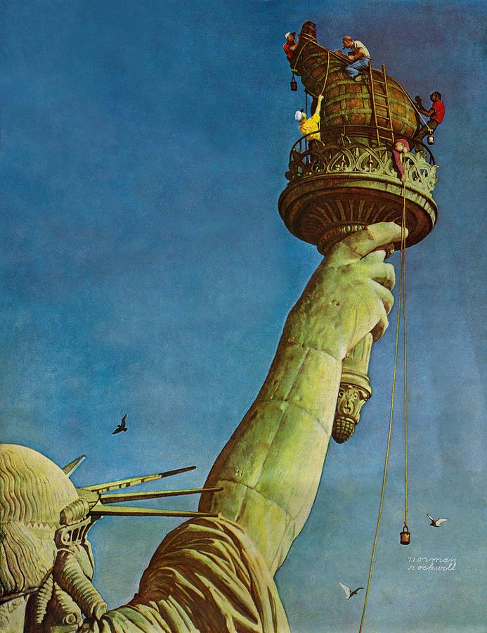 working On The Statue Of Liberty Painting by Norman Rockwell