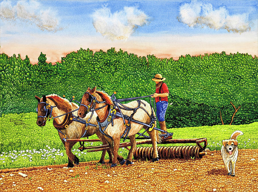 Horse Painting - Working The Land by Thelma Winter