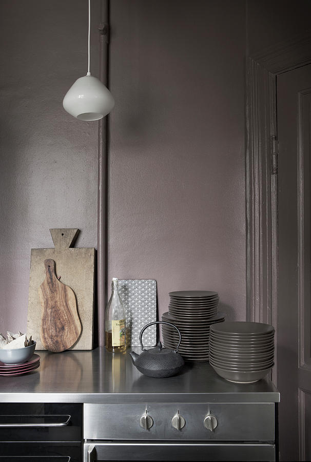 Worktop In Kitchen With Lilac-grey Wal Photograph by Bjarni B. Jacobsen