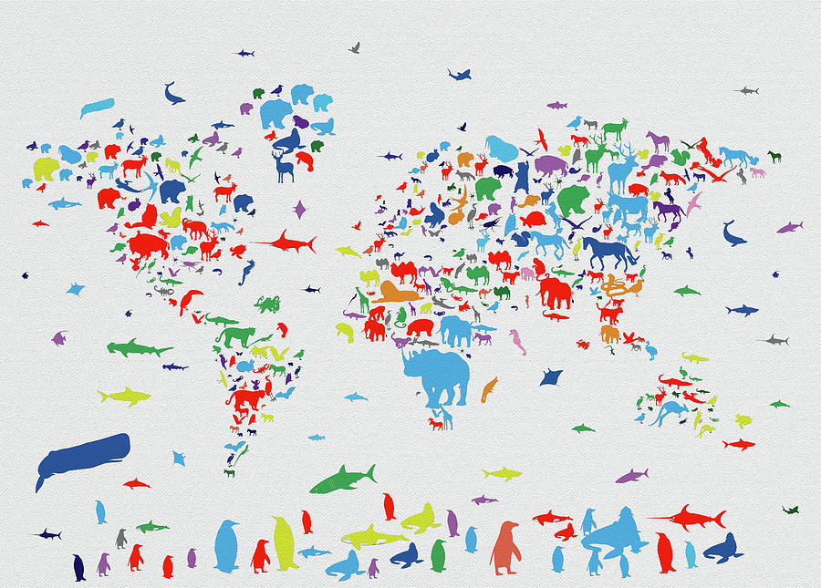 World Map Animals Color 1 Digital Art by Bekim M