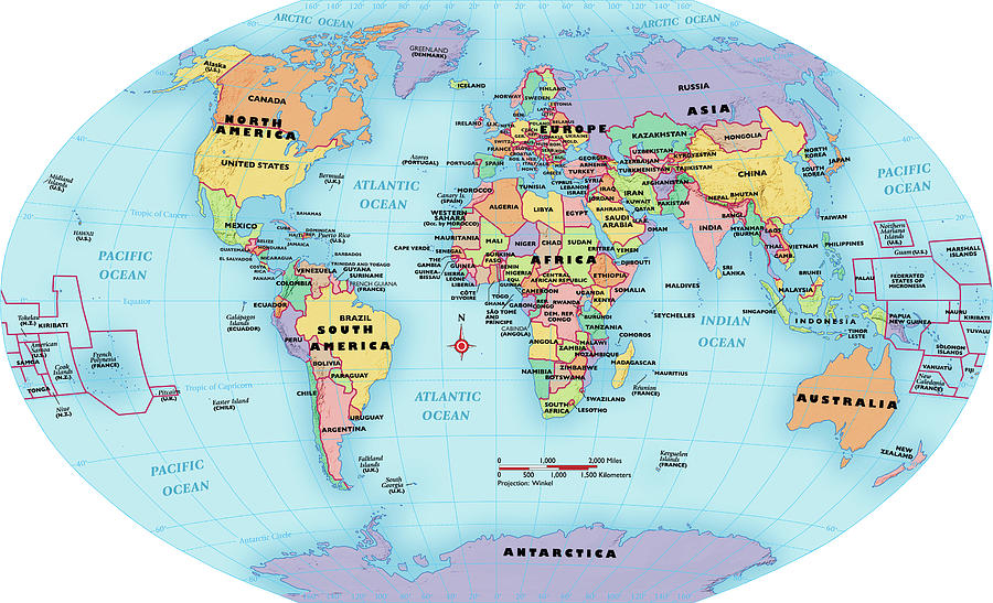 world map continent and country labels digital art by