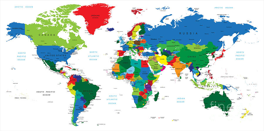 Country Digital Art - World Map-countries by Serban Bogdan
