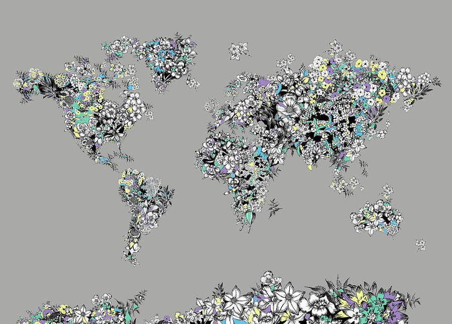 World Map Flowers 1 Digital Art