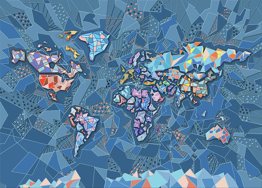 Map Digital Art - World Map Geometric 4 by Bekim M