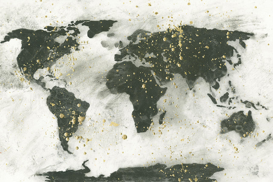 Globe Painting - World Map Gold Speckle by Chris Paschke