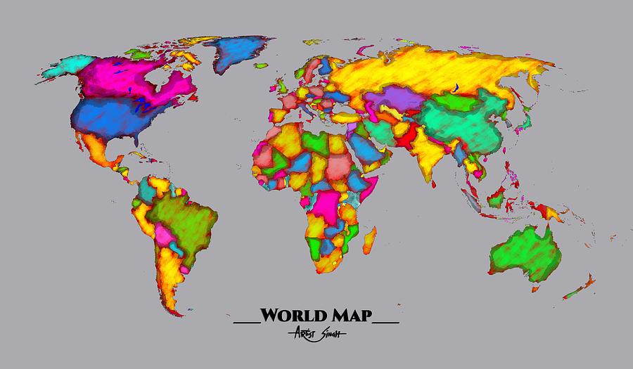 Outline World Map Mixed Media By Artguru Official Map 0864