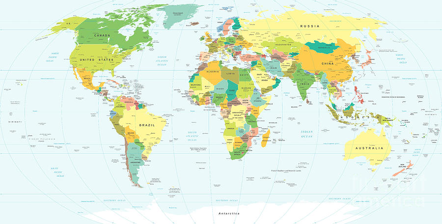 Politics Digital Art - World Map - Highly Detailed Vector by Dikobraziy
