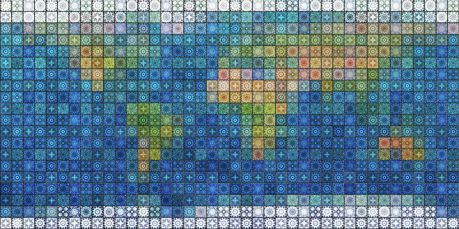 World Map in Mediterranean Tiles by Frans Blok World Map in Mediterranean Tiles by Frans Blok