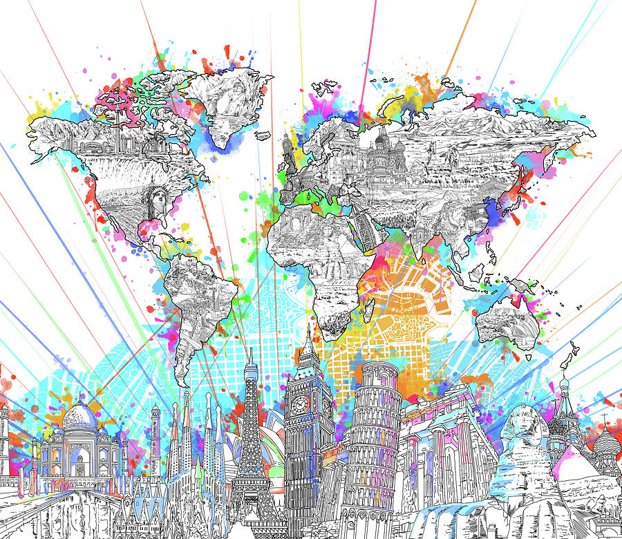 World Map Landmarks 6 Digital Art