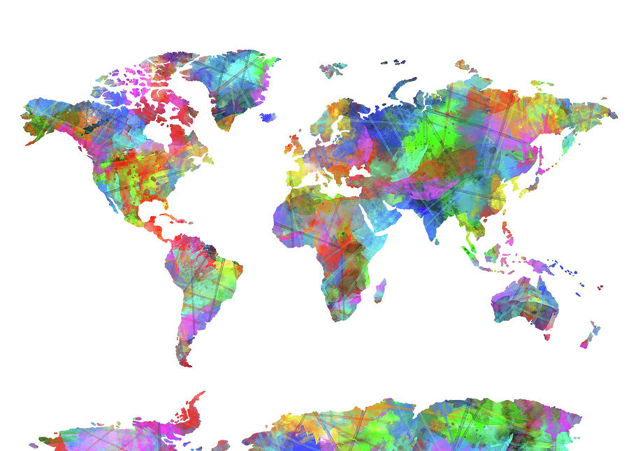 World Map Watercolor Digital Art