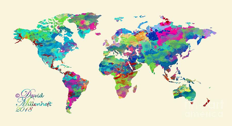 World Map Watercolor Digital Art by David Millenheft