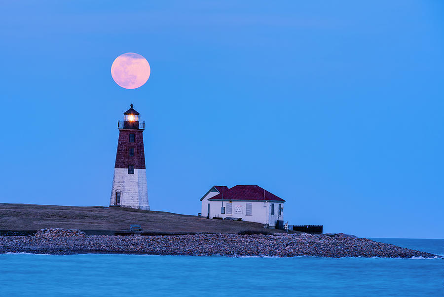 Landscape Photograph - Worm Moon Over Point Judith by Michael Blanchette Photography