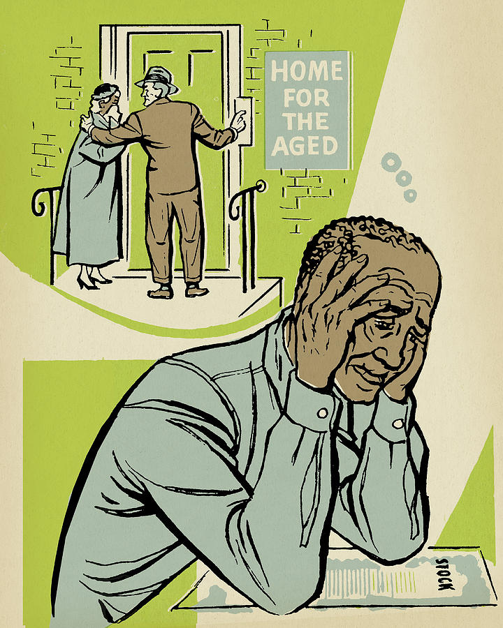 Vintage Drawing - Worried Man Thinking of Aged People by CSA Images